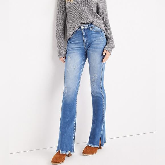 KanCan Denim - KanCan 165715 Raw Hem High Rise Flare Jeans